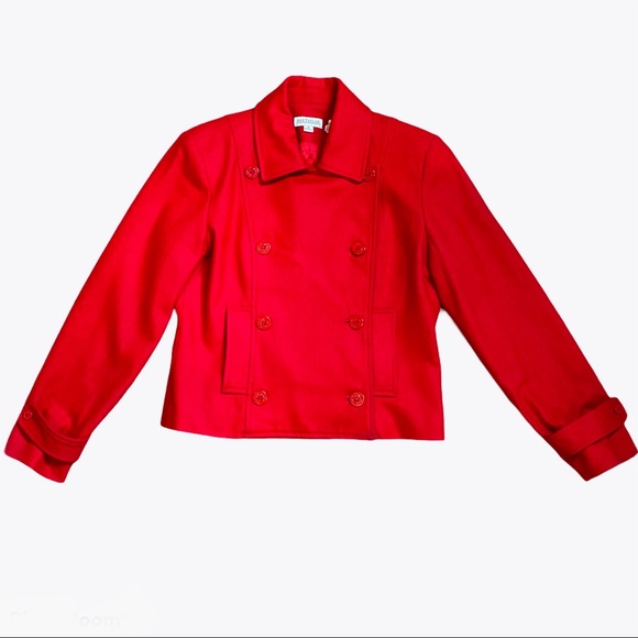Red Wool Anne Taylor Cropped Pea Coat Size M - Picture 2 of 16